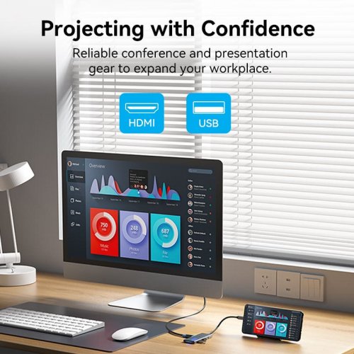 USB-хаб Vention USB Type-C 7 in 1 (TOPHB) Grey купить в Украине: Киев, Днепр, Харьков, Одесса  | Низкая цена, отзывы, характеристики от TELEMART фото
