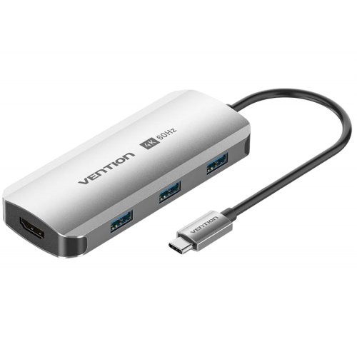 USB-хаб Vention USB Type-C 5 in 1 (TQDHB) Grey купить в Украине: Киев, Днепр, Харьков, Одесса  | Низкая цена, отзывы, характеристики от TELEMART фото