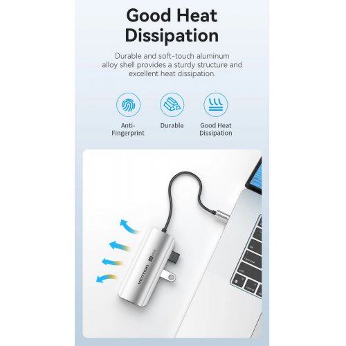 USB-хаб Vention USB Type-C 5 in 1 (TQDHB) Grey купить в Украине: Киев, Днепр, Харьков, Одесса  | Низкая цена, отзывы, характеристики от TELEMART фото