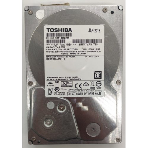 Жесткий диск Toshiba 2TB 64MB 7200RPM 3.5" (DT01ACA200) (Восстановлено продавцом, 877223) купить в Украине: Киев, Днепр, Харьков, Одесса  | Проверка совместимости, низкая цена, отзывы, характеристики от TELEMART фото