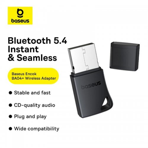 Bluetooth адаптер Baseus BA04+ (A10082600121-00) Black купити в Україні: Київ, Львів, Хмельницький, Тернопіль, Івано-Франківськ | Низька ціна, відгуки, характеристики від TELEMART фото
