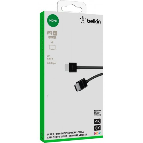 Кабель Belkin HDMI to HDMI V2.1 8K 2m (AV10175BT2MBKV2) Black купить в Украине: Киев, Днепр, Харьков, Одесса  | Низкая цена, отзывы, характеристики от TELEMART фото