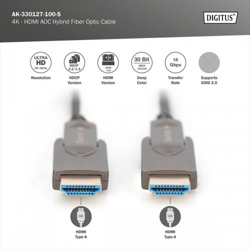 Кабель Digitus HDMI to HDMI AOC 4K 10m (AK-330127-100-S) Black купить в Украине: Киев, Днепр, Харьков, Одесса  | Низкая цена, отзывы, характеристики от TELEMART фото