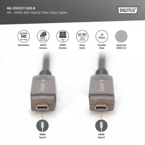 Кабель Digitus HDMI to HDMI AOC 4K 10m (AK-330127-100-S) Black купить в Украине: Киев, Днепр, Харьков, Одесса  | Низкая цена, отзывы, характеристики от TELEMART фото