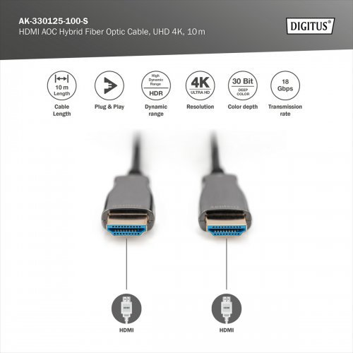 Кабель Digitus HDMI to HDMI AOC Hybrid-Fiber 4K 10m (AK-330125-100-S) Black купить в Украине: Киев, Днепр, Харьков, Одесса  | Низкая цена, отзывы, характеристики от TELEMART фото