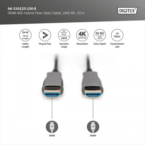 Кабель Digitus HDMI to HDMI AOC Hybrid-Fiber 4K 15m (AK-330125-150-S) Black купить в Украине: Киев, Днепр, Харьков, Одесса  | Низкая цена, отзывы, характеристики от TELEMART фото