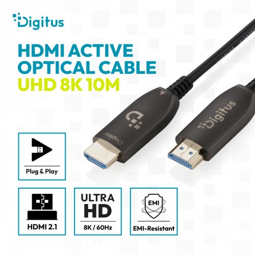 Кабель Digitus HDMI to HDMI AOC Hybrid-Fiber 8K 10m (AK-330126-100-S) Black купить в Украине: Киев, Днепр, Харьков, Одесса  | Низкая цена, отзывы, характеристики от TELEMART фото