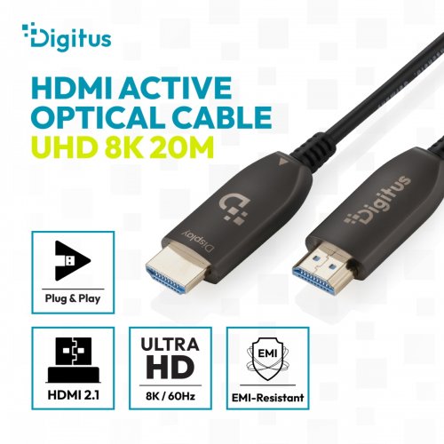 Кабель Digitus HDMI to HDMI AOC Hybrid-Fiber 8K 20m (AK-330126-200-S) Black купить в Украине: Киев, Днепр, Харьков, Одесса  | Низкая цена, отзывы, характеристики от TELEMART фото