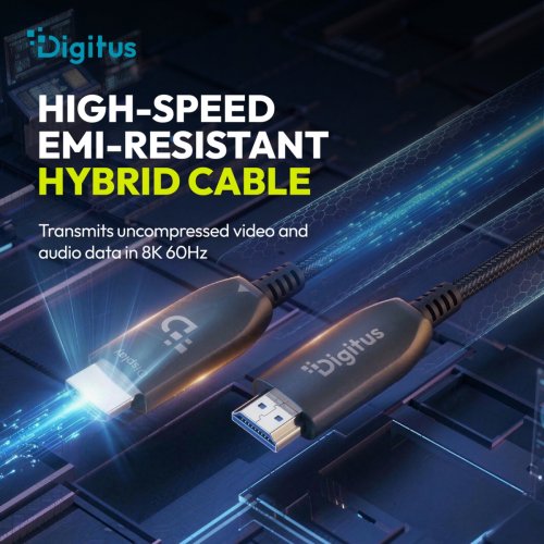 Кабель Digitus HDMI to HDMI AOC Hybrid-Fiber 8K 20m (AK-330126-200-S) Black купить в Украине: Киев, Днепр, Харьков, Одесса  | Низкая цена, отзывы, характеристики от TELEMART фото