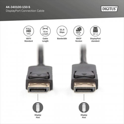 Кабель Digitus DisplayPort to DisplayPort v1.1a 15m (AK-340100-150-S) Black купить в Украине: Киев, Днепр, Харьков, Одесса  | Низкая цена, отзывы, характеристики от TELEMART фото