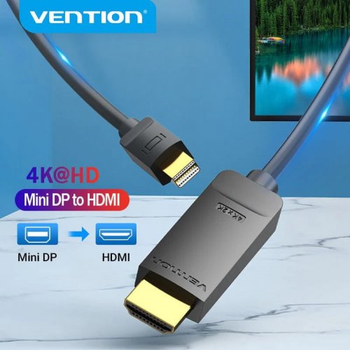 Уцінка кабель Vention Mini DisplayPort to HDMI 2m (HAHBH) Black (Пошкоджено пакування, 877411) купити в Україні: Київ, Львів, Хмельницький, Тернопіль, Івано-Франківськ | Низька ціна, відгуки, характеристики від TELEMART фото