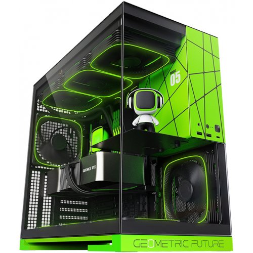 Корпус Geometric Future Model 5F Glass без БЖ (GEO-M5F-BNV) Black/Green купити в Україні: Київ, Львів, Хмельницький, Тернопіль, Івано-Франківськ | Перевірка сумісності, низька ціна, відгуки, характеристики від TELEMART фото