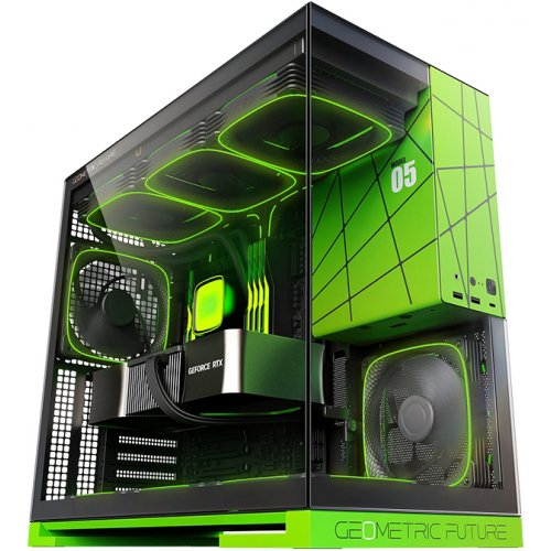 Корпус Geometric Future Model 5F Glass без БЖ (GEO-M5F-BNV) Black/Green купити в Україні: Київ, Львів, Хмельницький, Тернопіль, Івано-Франківськ | Перевірка сумісності, низька ціна, відгуки, характеристики від TELEMART фото