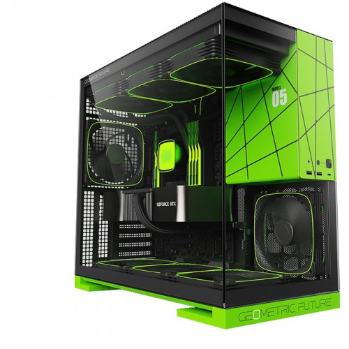 Корпус Geometric Future Model 5F Glass без БЖ (GEO-M5F-BNV) Black/Green купити в Україні: Київ, Львів, Хмельницький, Тернопіль, Івано-Франківськ | Перевірка сумісності, низька ціна, відгуки, характеристики від TELEMART фото