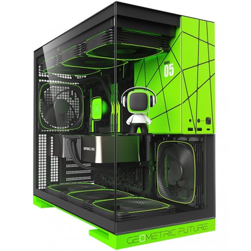 Корпус Geometric Future Model 5F Glass без БЖ (GEO-M5F-BNV) Black/Green купити в Україні: Київ, Львів, Хмельницький, Тернопіль, Івано-Франківськ | Перевірка сумісності, низька ціна, відгуки, характеристики від TELEMART фото
