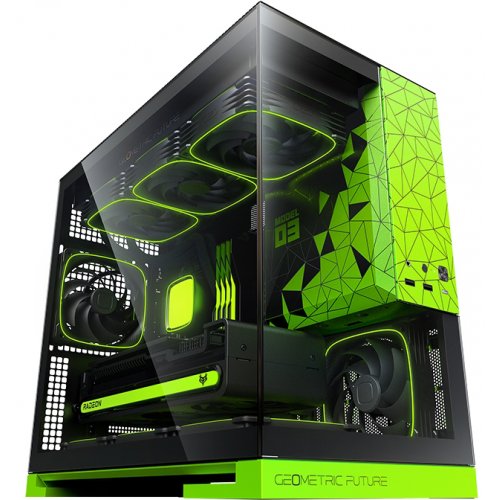 Корпус Geometric Future Model 3 Glass без БП (GEO-M3-BNV) Black/Green купить в Украине: Киев, Днепр, Харьков, Одесса  | Проверка совместимости, низкая цена, отзывы, характеристики от TELEMART фото
