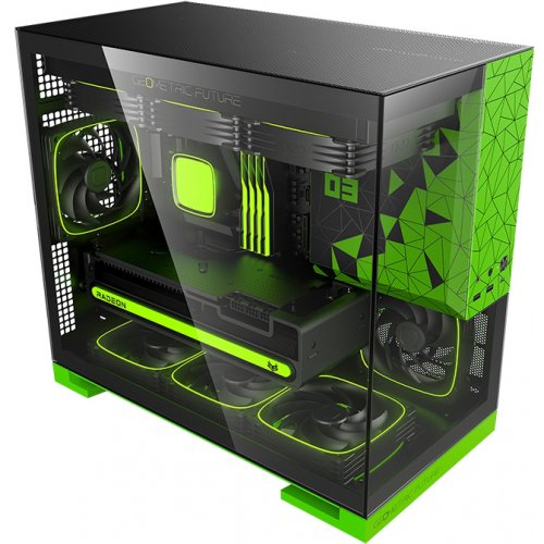 Корпус Geometric Future Model 3 Glass без БП (GEO-M3-BNV) Black/Green купить в Украине: Киев, Днепр, Харьков, Одесса  | Проверка совместимости, низкая цена, отзывы, характеристики от TELEMART фото