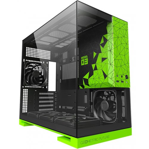 Корпус Geometric Future Model 3F Glass без БЖ (GEO-M3F-BNV) Black/Green купити в Україні: Київ, Львів, Хмельницький, Тернопіль, Івано-Франківськ | Перевірка сумісності, низька ціна, відгуки, характеристики від TELEMART фото