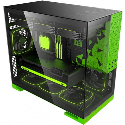 Корпус Geometric Future Model 3F Glass без БЖ (GEO-M3F-BNV) Black/Green купити в Україні: Київ, Львів, Хмельницький, Тернопіль, Івано-Франківськ | Перевірка сумісності, низька ціна, відгуки, характеристики від TELEMART фото