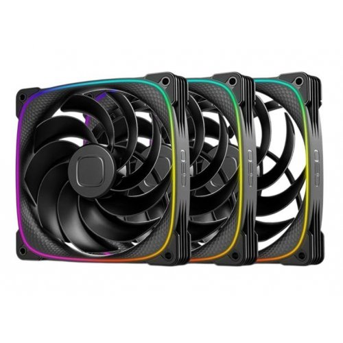 Набір кулерів для корпусу Geometric Future Squama 2503 140mm ARGB Reverse Triple Pack (GEO-S2503RB-14T) Black купити в Україні: Київ, Львів, Хмельницький, Тернопіль, Івано-Франківськ | Перевірка сумісності, низька ціна, відгуки, характеристики від TELEMART фото