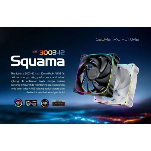 Кулер для корпуса Geometric Future Squama 3003 120mm ARGB (GEO-S3003W-12S) White купити в Україні: Київ, Львів, Хмельницький, Тернопіль, Івано-Франківськ | Перевірка сумісності, низька ціна, відгуки, характеристики від TELEMART фото