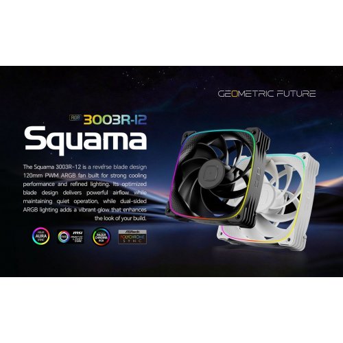 Набір кулерів для корпусу Geometric Future Squama 3003 120mm ARGB Reverse Triple Pack (GEO-S3003RW-12T) White купити в Україні: Київ, Львів, Хмельницький, Тернопіль, Івано-Франківськ | Перевірка сумісності, низька ціна, відгуки, характеристики від TELEMART фото
