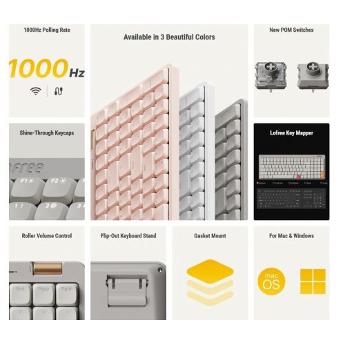 Клавиатура Lofree OE922 Flow Lite 100 Mechanical Linear Switches Wireless (LO-6922694806949) Flamingo купить в Украине: Киев, Днепр, Харьков, Одесса  | Низкая цена, отзывы, характеристики от TELEMART фото