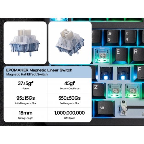 Клавіатура EPOMAKER HE80 RGB Magnetic MagneX Switch (HE80-B-M-UA) Black купити в Україні: Київ, Львів, Хмельницький, Тернопіль, Івано-Франківськ | Низька ціна, відгуки, характеристики від TELEMART фото