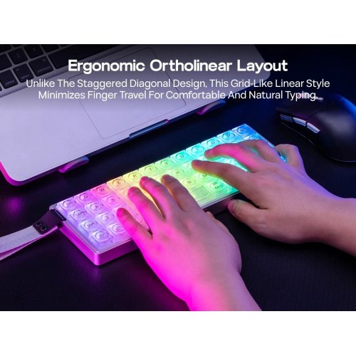 Клавиатура EPOMAKER LUMA40 RGB Mechanical Kailh White Rain Switch Wireless (LUMA40-S-WR) Silver купить в Украине: Киев, Днепр, Харьков, Одесса  | Низкая цена, отзывы, характеристики от TELEMART фото