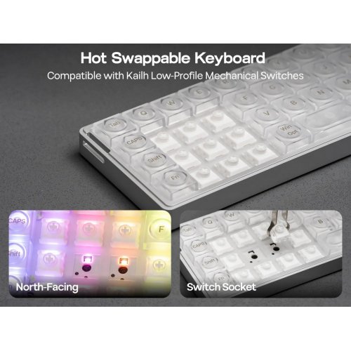 Клавиатура EPOMAKER LUMA40 RGB Mechanical Kailh White Rain Switch Wireless (LUMA40-S-WR) Silver купить в Украине: Киев, Днепр, Харьков, Одесса  | Низкая цена, отзывы, характеристики от TELEMART фото
