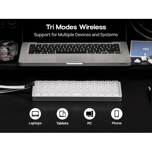 Клавиатура EPOMAKER LUMA40 RGB Mechanical Kailh White Rain Switch Wireless (LUMA40-S-WR) Silver купить в Украине: Киев, Днепр, Харьков, Одесса  | Низкая цена, отзывы, характеристики от TELEMART фото