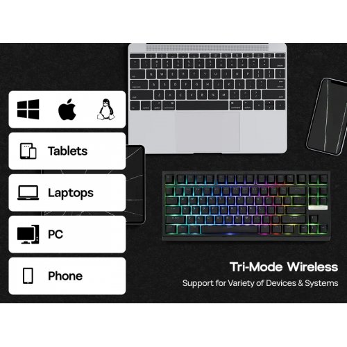 Клавіатура EPOMAKER G84 RGB Mechanical Creamy Jade Switch WIireless (G84-W-CJ-UA) White купити в Україні: Київ, Львів, Хмельницький, Тернопіль, Івано-Франківськ | Низька ціна, відгуки, характеристики від TELEMART фото