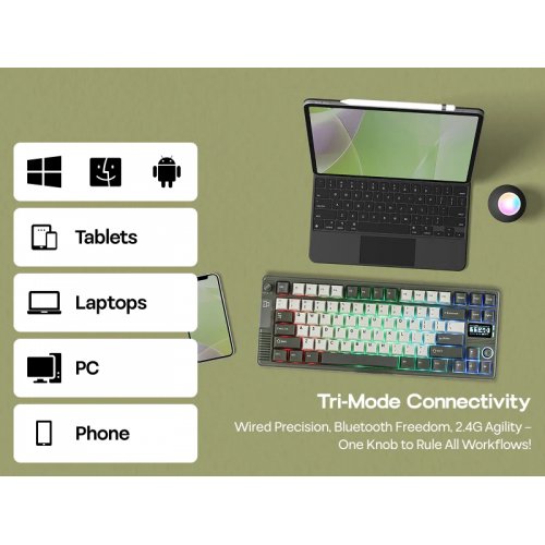 Клавіатура EPOMAKER RT85 RGB Mechanical Wisteria V2 Linear Switch Wireless (RT85-WG-WL2-UA) White/Grey купити в Україні: Київ, Львів, Хмельницький, Тернопіль, Івано-Франківськ | Низька ціна, відгуки, характеристики від TELEMART фото