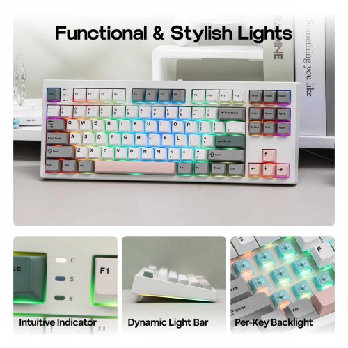 Клавіатура EPOMAKER ТН87 RGB Mechanical Sea Salt Silent Switch Wireless (TH87-WG-S-UA) White/Grey/Pink купити в Україні: Київ, Львів, Хмельницький, Тернопіль, Івано-Франківськ | Низька ціна, відгуки, характеристики від TELEMART фото