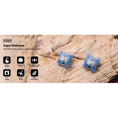Набір перемикачів для клавіатури EPOMAKER Aqua Clicky Switch Set 5 Pin 100pcs купити в Україні: Київ, Львів, Хмельницький, Тернопіль, Івано-Франківськ | Низька ціна, відгуки, характеристики від TELEMART фото