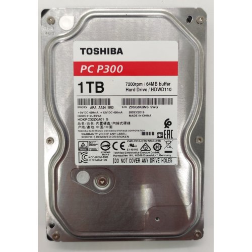 Жорсткий диск Toshiba P300 1TB 64MB 7200RPM 3.5" (HDWD110UZSVA) (Відновлено продавцем, 877733) купити в Україні: Київ, Львів, Хмельницький, Тернопіль, Івано-Франківськ | Перевірка сумісності, низька ціна, відгуки, характеристики від TELEMART фото