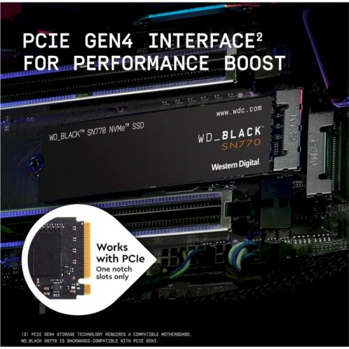SSD-диск Western Digital Black SN770 3D NAND TLC 250GB M.2 (2280 PCI-E) NVMe x4 (WDS250G3X0E) купить в Украине: Киев, Днепр, Харьков, Одесса  | Проверка совместимости, низкая цена, отзывы, характеристики от TELEMART фото