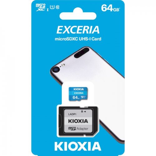 Карта памяти Kioxia microSDXC Exceria 64GB Class 10 UHS-I U1 (с адаптером) (LMEX1L064GG2) купить в Украине: Киев, Днепр, Харьков, Одесса  | Низкая цена, отзывы, характеристики от TELEMART фото