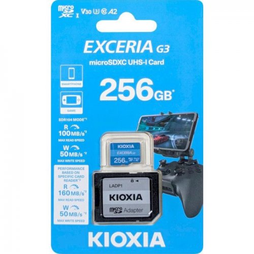 Карта пам'яті Kioxia microSDXC Exceria G3 256GB Class 10 UHS-I U3 A2 V30 (з адаптером) (LMEX3L256GG2) купити в Україні: Київ, Львів, Хмельницький, Тернопіль, Івано-Франківськ | Низька ціна, відгуки, характеристики від TELEMART фото