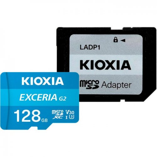 Карта пам'яті Kioxia microSDXC Exceria G2 128GB Class 10 UHS-I U3 A1 V30 (з адаптером) (LMEX2L128GG2) купити в Україні: Київ, Львів, Хмельницький, Тернопіль, Івано-Франківськ | Низька ціна, відгуки, характеристики від TELEMART фото