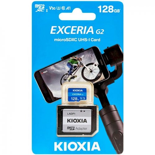 Карта пам'яті Kioxia microSDXC Exceria G2 128GB Class 10 UHS-I U3 A1 V30 (з адаптером) (LMEX2L128GG2) купити в Україні: Київ, Львів, Хмельницький, Тернопіль, Івано-Франківськ | Низька ціна, відгуки, характеристики від TELEMART фото