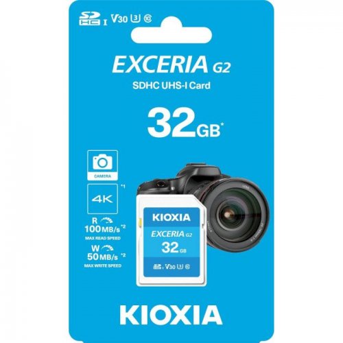 Карта пам'яті Kioxia SDHC Exceria G2 32GB Class 10 UHS-I U3 V30 (LNEX2L032GG4) купити в Україні: Київ, Львів, Хмельницький, Тернопіль, Івано-Франківськ | Низька ціна, відгуки, характеристики від TELEMART фото
