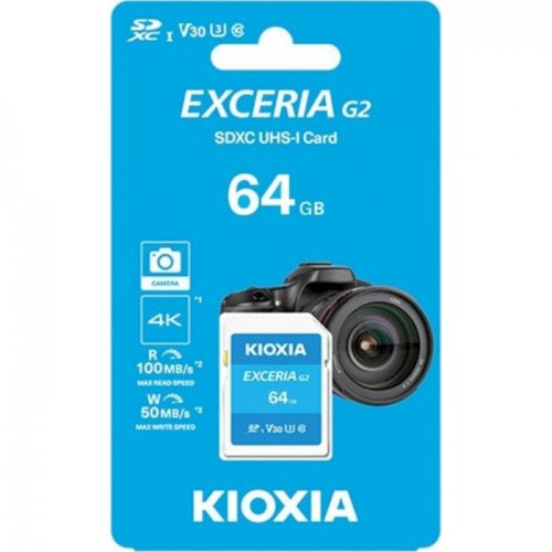 Карта памяти Kioxia SDXC Exceria G2 64GB Class 10 UHS-I U3 V30 (LNEX2L064GG4) купить в Украине: Киев, Днепр, Харьков, Одесса  | Низкая цена, отзывы, характеристики от TELEMART фото
