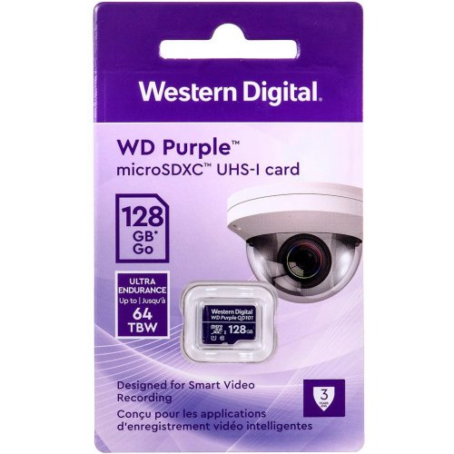 Карта пам'яті Western Digital microSDXC Purple QD101 128GB Class 10 UHS-I (WDD128G1P0C) купити в Україні: Київ, Львів, Хмельницький, Тернопіль, Івано-Франківськ | Низька ціна, відгуки, характеристики від TELEMART фото