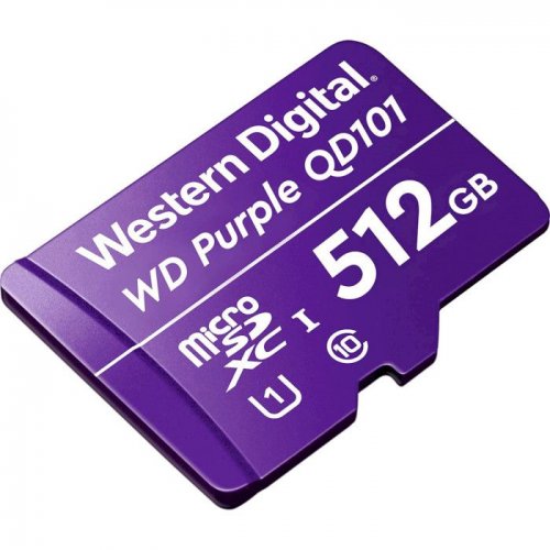 Карта пам'яті Western Digital microSDXC Purple QD101 512GB Class 10 UHS-I (WDD512G1P0C) купити в Україні: Київ, Львів, Хмельницький, Тернопіль, Івано-Франківськ | Низька ціна, відгуки, характеристики від TELEMART фото