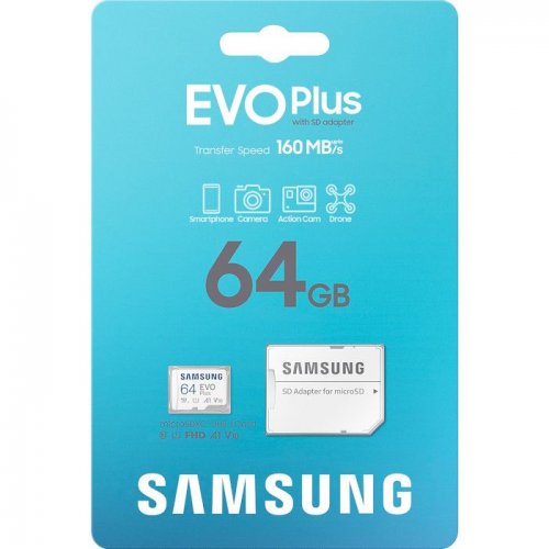Карта памяти Samsung microSDXC Evo Plus 64GB Class 10 UHS-I U1 A1 V10 (с адаптером) (MB-MC64SA/EU) купить в Украине: Киев, Днепр, Харьков, Одесса  | Низкая цена, отзывы, характеристики от TELEMART фото