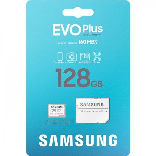 Карта памяти Samsung microSDXC Evo Plus 128GB Class 10 UHS-I U3 A2 V30 (с адаптером) (MB-MC128SA/EU) купить в Украине: Киев, Днепр, Харьков, Одесса  | Низкая цена, отзывы, характеристики от TELEMART фото