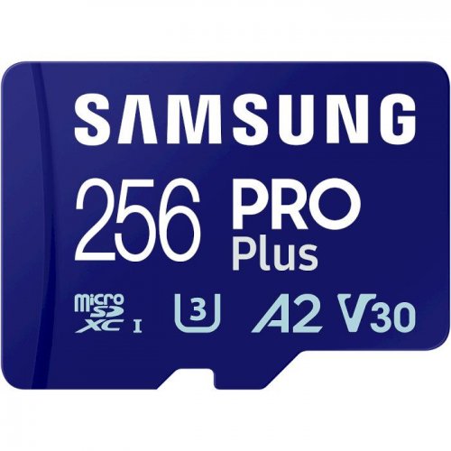 Карта пам'яті Samsung microSDXC Pro Plus 256GB Class 10 UHS-I U3 A2 V30 (з адаптером) (MB-MD256SA/EU) купити в Україні: Київ, Львів, Хмельницький, Тернопіль, Івано-Франківськ | Низька ціна, відгуки, характеристики від TELEMART фото