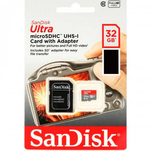 Карта памяти SanDisk microSDHC Ultra 32GB Class 10 UHS-I A1 (с адаптером) (SDSQUA4-032G-GN6IA) купить в Украине: Киев, Днепр, Харьков, Одесса  | Низкая цена, отзывы, характеристики от TELEMART фото