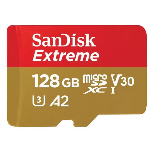 Карта памяти SanDisk microSDXC Extreme 128GB Class 10 UHS-I U3 A2 V30 (с адаптером) (SDSQXAA-128G-GN6AA) купить в Украине: Киев, Днепр, Харьков, Одесса  | Низкая цена, отзывы, характеристики от TELEMART фото